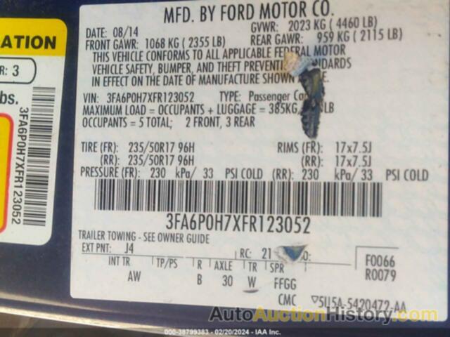 FORD FUSION SE, 3FA6P0H7XFR123052