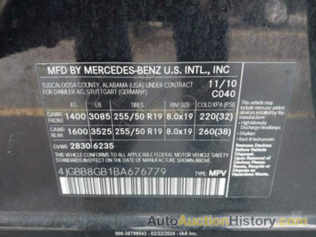 MERCEDES-BENZ ML 350 4MATIC, 4JGBB8GB1BA676779