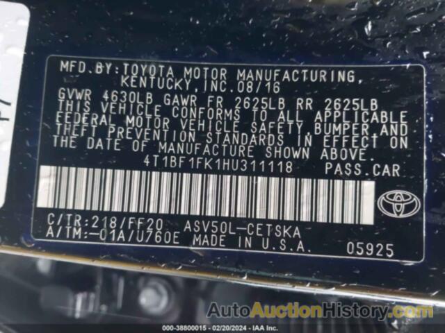 TOYOTA CAMRY SE, 4T1BF1FK1HU311118