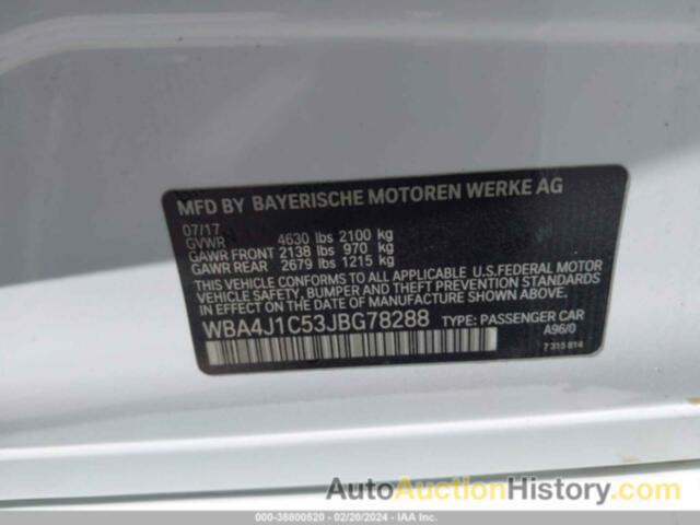 BMW 430I GRAN COUPE, WBA4J1C53JBG78288