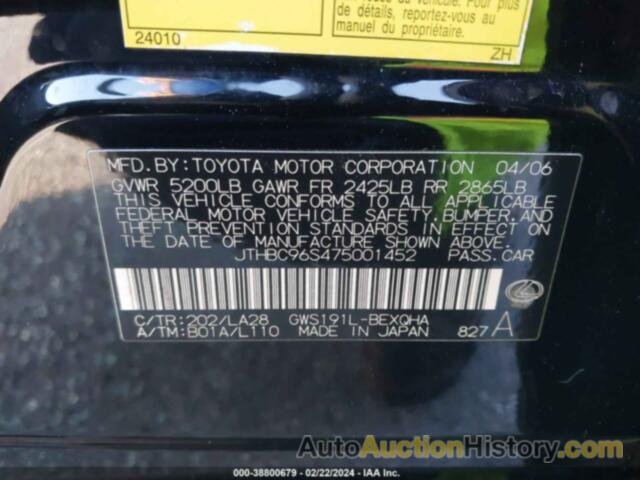 LEXUS GS 450H, JTHBC96S475001452