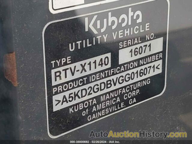 KUBOTA RTV-X1140WL-A LOW SPEED, A5KD2GDBVGG016071