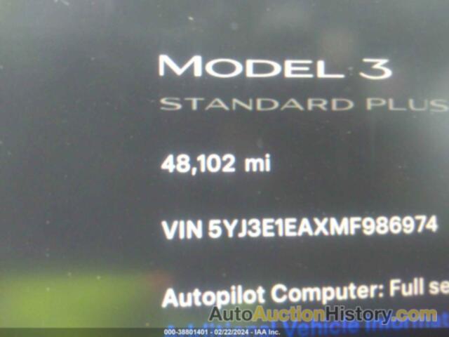 TESLA MODEL 3 STANDARD RANGE PLUS REAR-WHEEL DRIVE, 5YJ3E1EAXMF986974