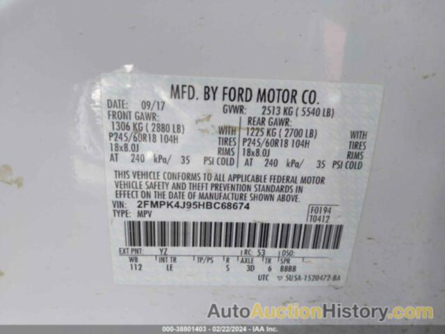 FORD EDGE SEL, 2FMPK4J95HBC68674