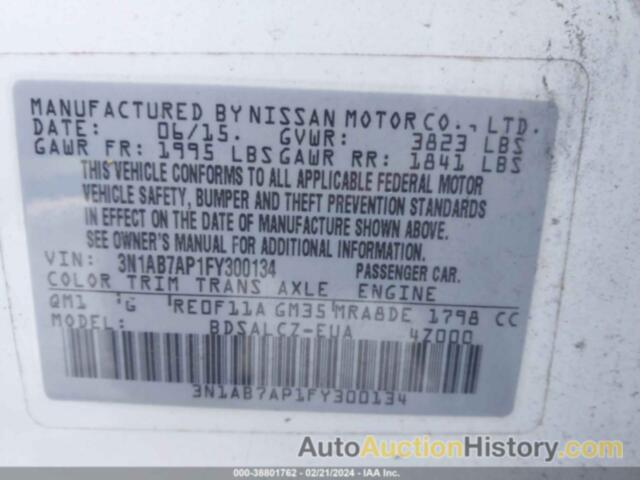 NISSAN SENTRA S, 3N1AB7AP1FY300134