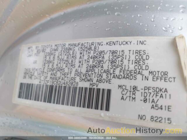 TOYOTA SIENNA CE, 4T3ZF19C82U482028