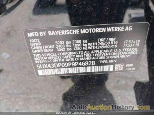 BMW X3 SDRIVE30I, 5UX43DP09P9P46828