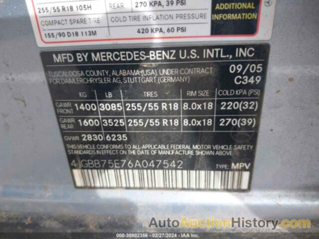 MERCEDES-BENZ ML 500 4MATIC, 4JGBB75E76A047542