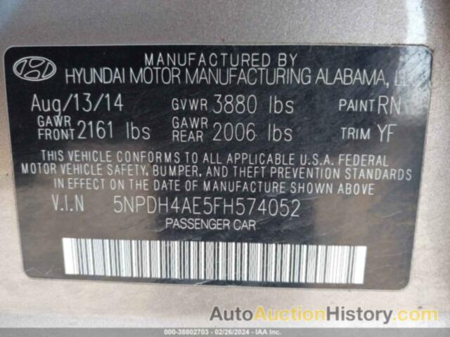 HYUNDAI ELANTRA SE, 5NPDH4AE5FH574052