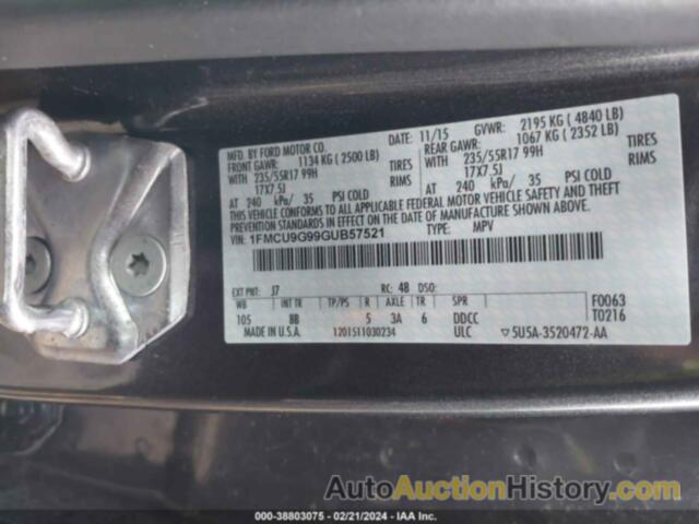 FORD ESCAPE SE, 1FMCU9G99GUB57521