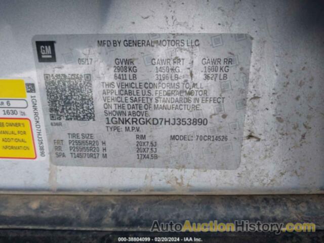 CHEVROLET TRAVERSE 1LT, 1GNKRGKD7HJ353890