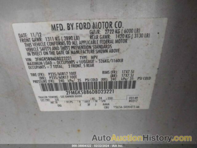 FORD FLEX SE, 2FMGK5B86DBD23221