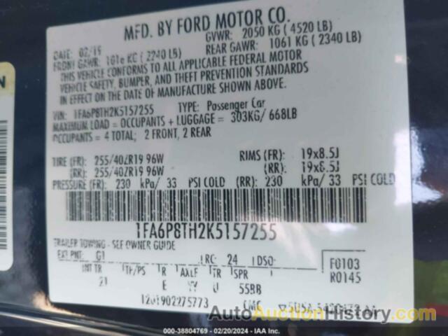 FORD MUSTANG ECOBOOST, 1FA6P8TH2K5157255