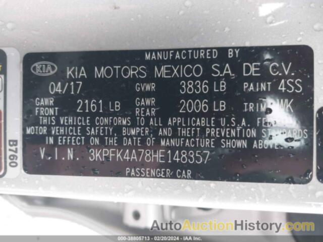 KIA FORTE LX, 3KPFK4A78HE148357