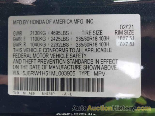 HONDA CR-V 2WD EX, 5J6RW1H51ML003905