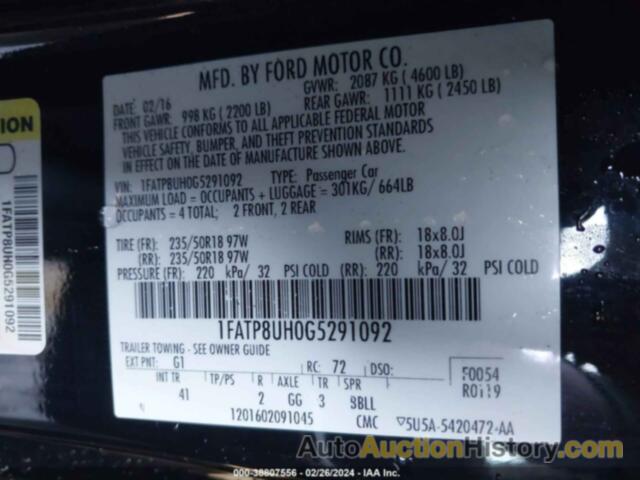 FORD MUSTANG ECOBOOST PREMIUM, 1FATP8UH0G5291092