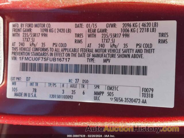 FORD ESCAPE S, 1FMCU0F75FUB16717