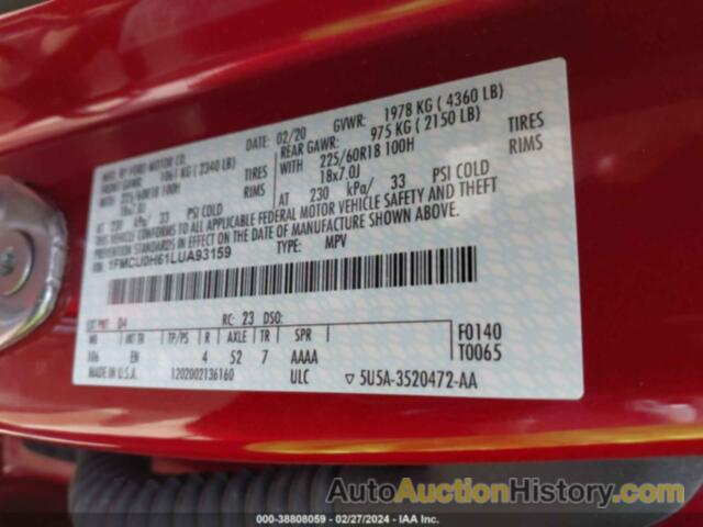 FORD ESCAPE SEL, 1FMCU0H61LUA93159