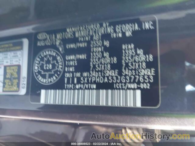 KIA SORENTO EX, 5XYPHDA53JG377653