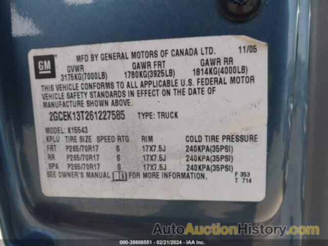 CHEVROLET SILVERADO 1500 LT1, 2GCEK13T261227585