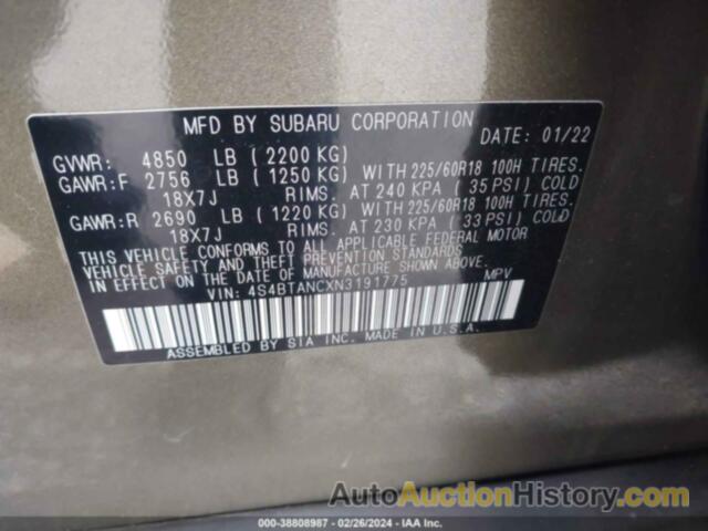 SUBARU OUTBACK LIMITED, 4S4BTANCXN3191775