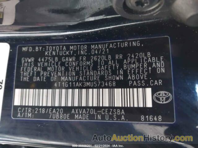 TOYOTA CAMRY SE, 4T1G11AK3MU573468