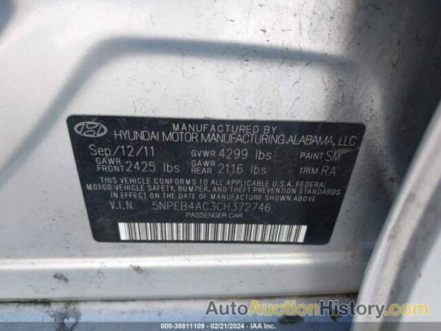 HYUNDAI SONATA GLS, 5NPEB4AC3CH372746