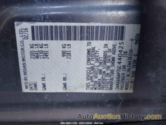 NISSAN MAXIMA 3.5S/SV/SL/SR/PLAT, 1N4AA6AP7GC440425