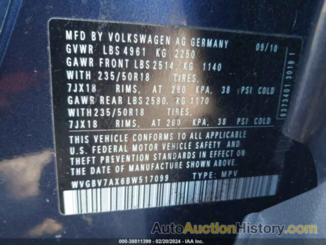 VOLKSWAGEN TIGUAN SEL, WVGBV7AX6BW517099