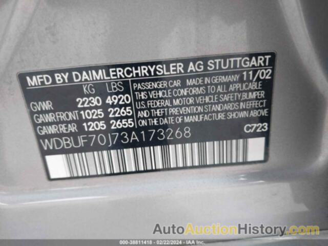 MERCEDES-BENZ E 500, WDBUF70J73A173268