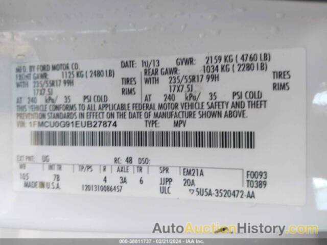 FORD ESCAPE SE, 1FMCU0G91EUB27874