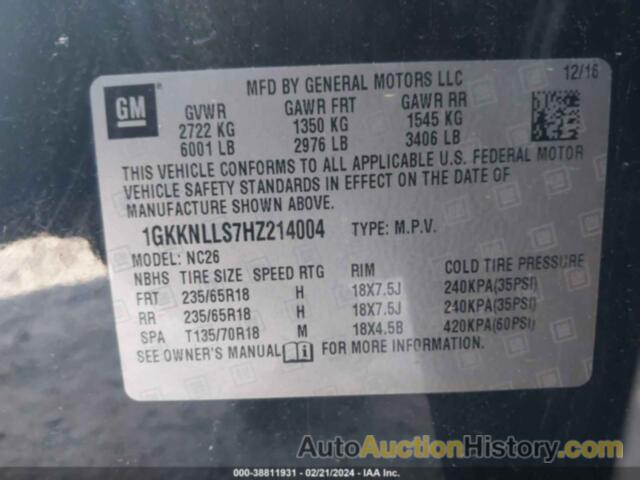 GMC ACADIA SLE-2, 1GKKNLLS7HZ214004