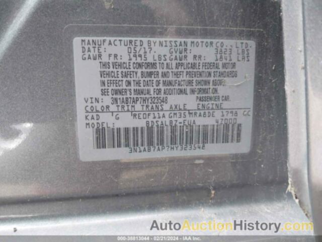 NISSAN SENTRA S, 3N1AB7AP7HY323548