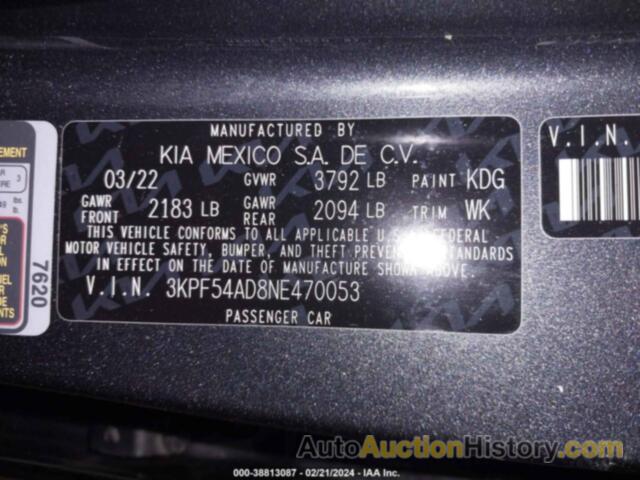 KIA FORTE GT-LINE, 3KPF54AD8NE470053