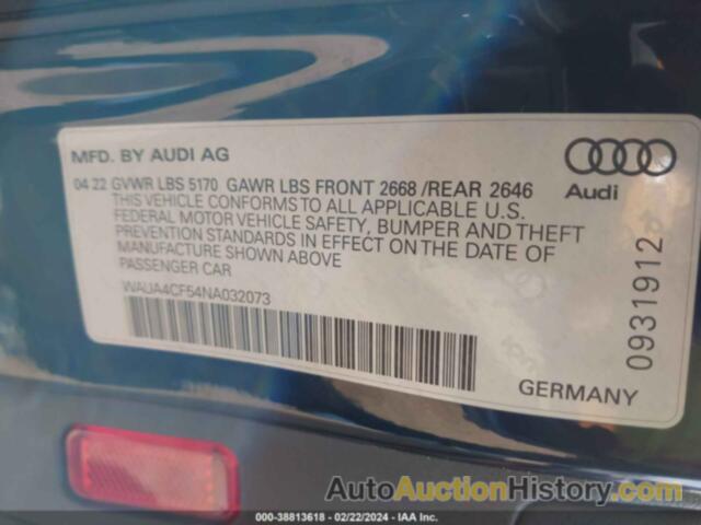 AUDI S5 SPORTBACK PREMIUM, WAUA4CF54NA032073