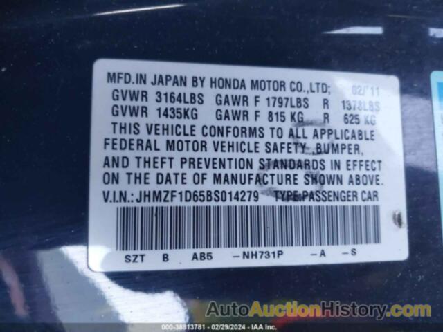 HONDA CR-Z EX, JHMZF1D65BS014279