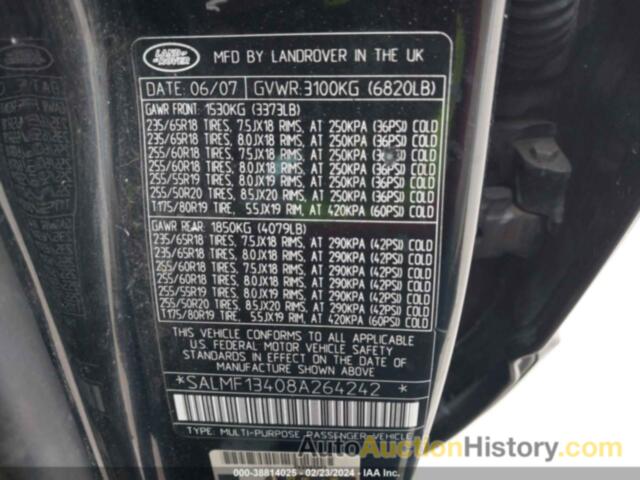 LAND ROVER RANGE ROVER SUPERCHARGED, SALMF13408A264242