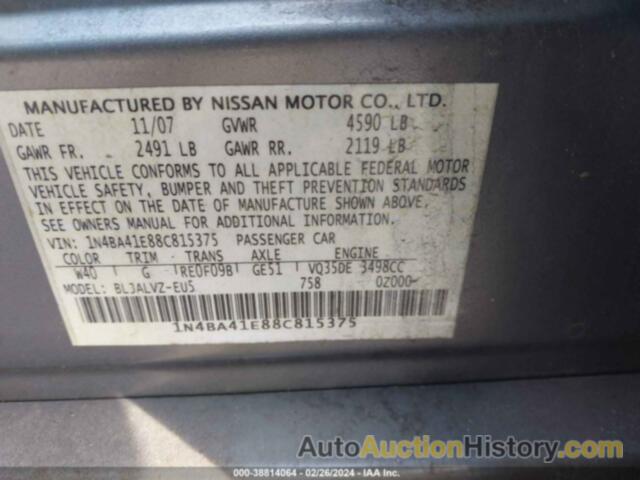 NISSAN MAXIMA SE/SL, 1N4BA41E88C815375