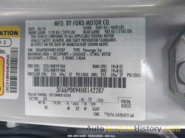 FORD FUSION PLATINUM, 3FA6P0K94HR142287