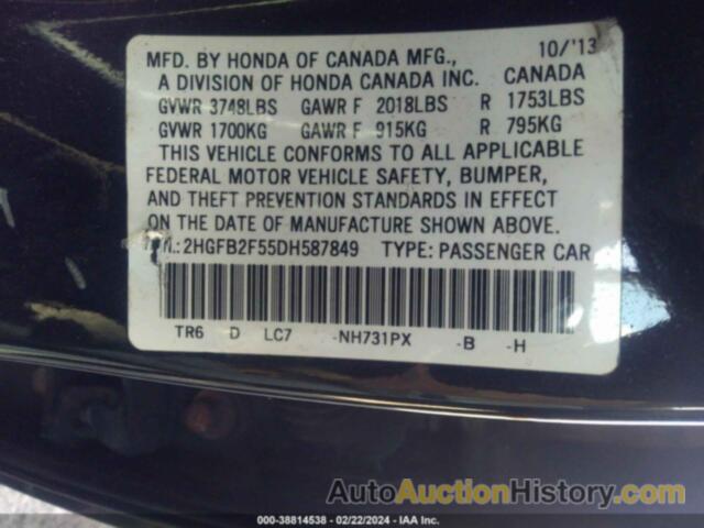 HONDA CIVIC LX, 2HGFB2F55DH587849