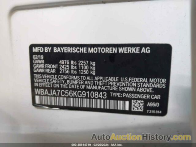 BMW 530I XDRIVE, WBAJA7C56KG910843