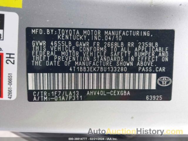 TOYOTA CAMRY HYBRID, 4T1BB3EK7BU133280