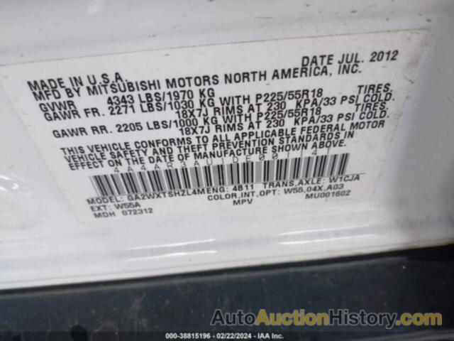 MITSUBISHI OUTLANDER SPORT ES, 4A4AR3AU1DE001141