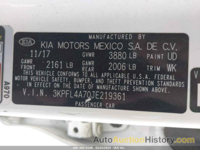 KIA FORTE LX/S, 3KPFL4A70JE219361