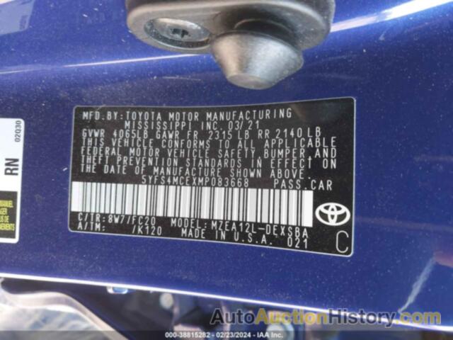 TOYOTA COROLLA SE, 5YFS4MCEXMP083668