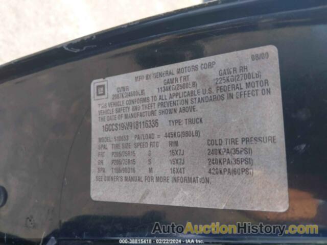 CHEVROLET S-10 LS, 1GCCS19W918116336