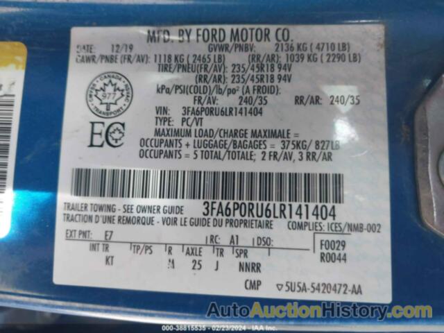 FORD FUSION HYBRID TITANIUM, 3FA6P0RU6LR141404