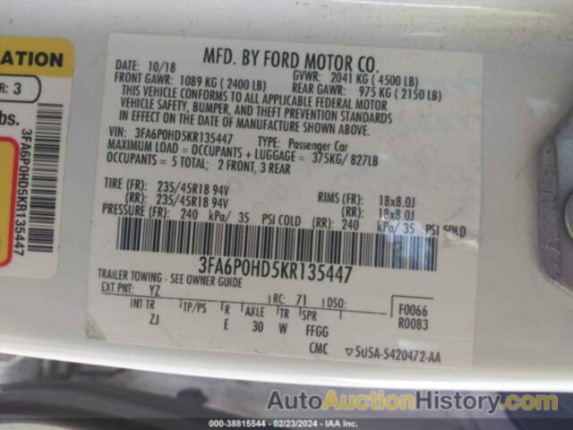 FORD FUSION SE, 3FA6P0HD5KR135447