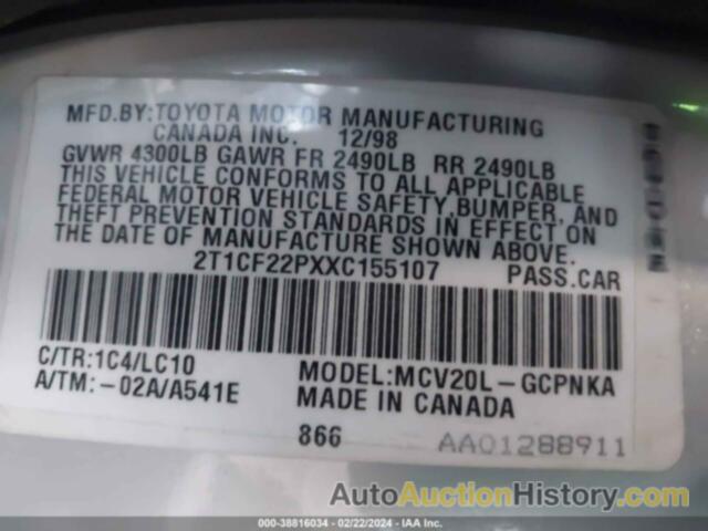 TOYOTA CAMRY SOLARA SLE, 2T1CF22PXXC155107