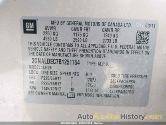 CHEVROLET EQUINOX 1LT, 2GNALDEC7B1251764